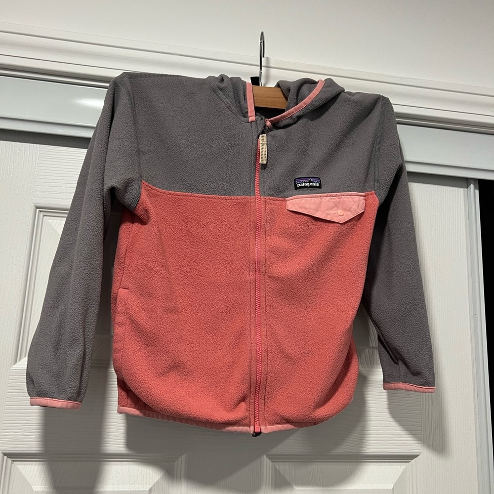 Patagonia Girls Small Pink + Grey Fleece Jacket